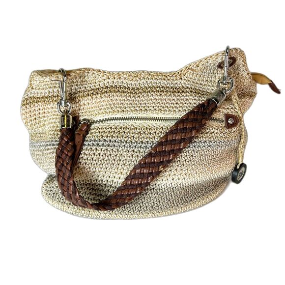 The Sak Indio Beige Sand Stripe Crochet Slouchy Hobo Braided Strap Shoulder Bag - Picture 5 of 15